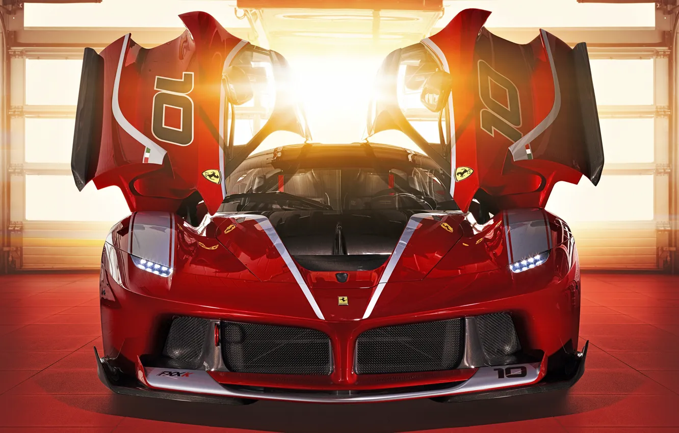 Фото обои красный, фары, двери, капот, Ferrari
