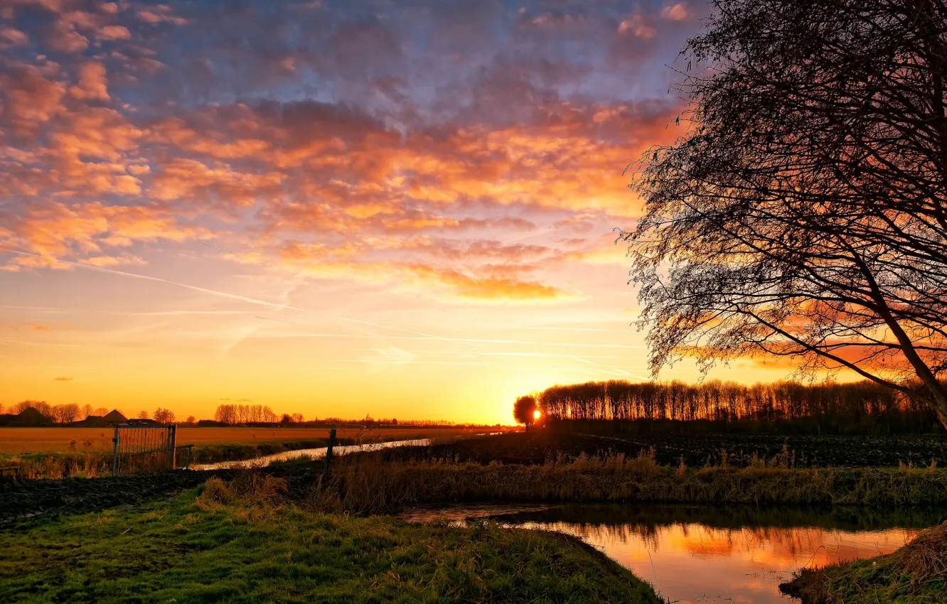 Фото обои закат, Нидерланды, Голландия, Hauwert
