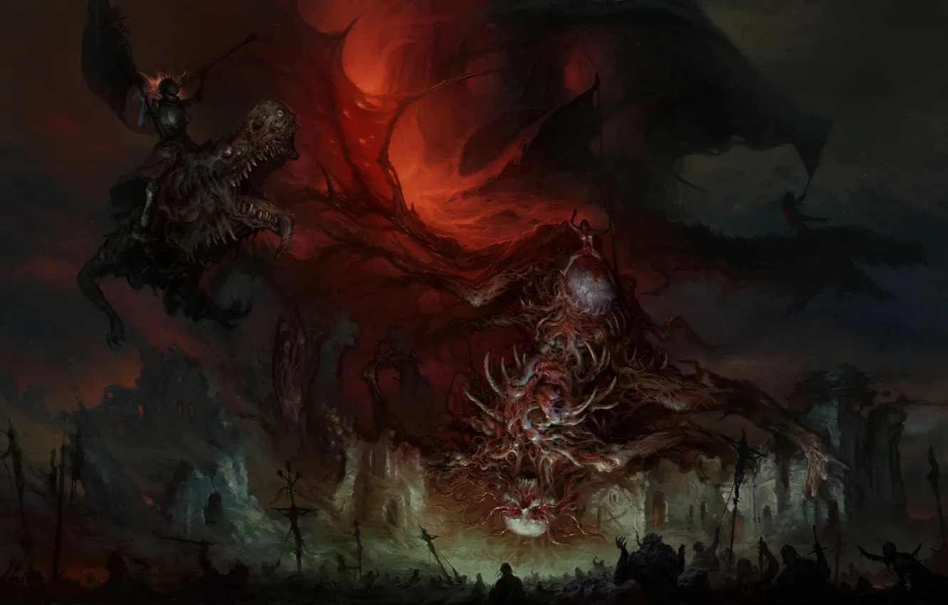 Фото обои стиль, Fantasy, monsters, hell, Cover Art, Artem Demura, Child From the Celestial Flying Throne of …