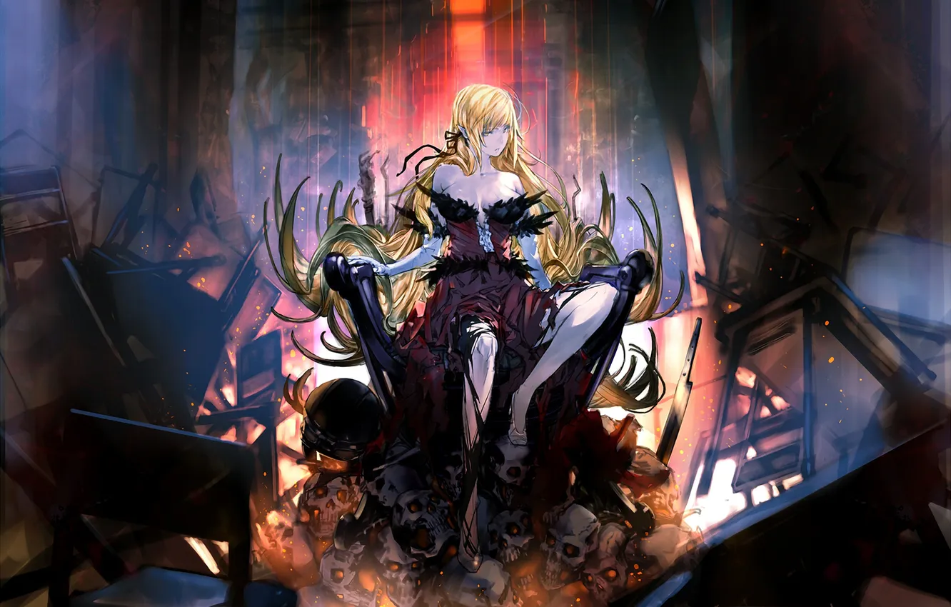 Фото обои девушка, аниме, арт, bakemonogatari, oshino shinobu, gorilla, monogatari, upscale