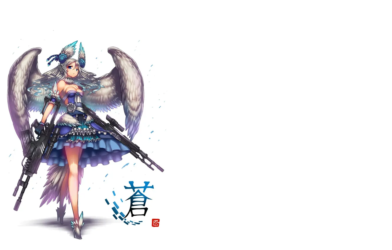Фото обои девушка, оружие, крылья, аниме, арт, gia