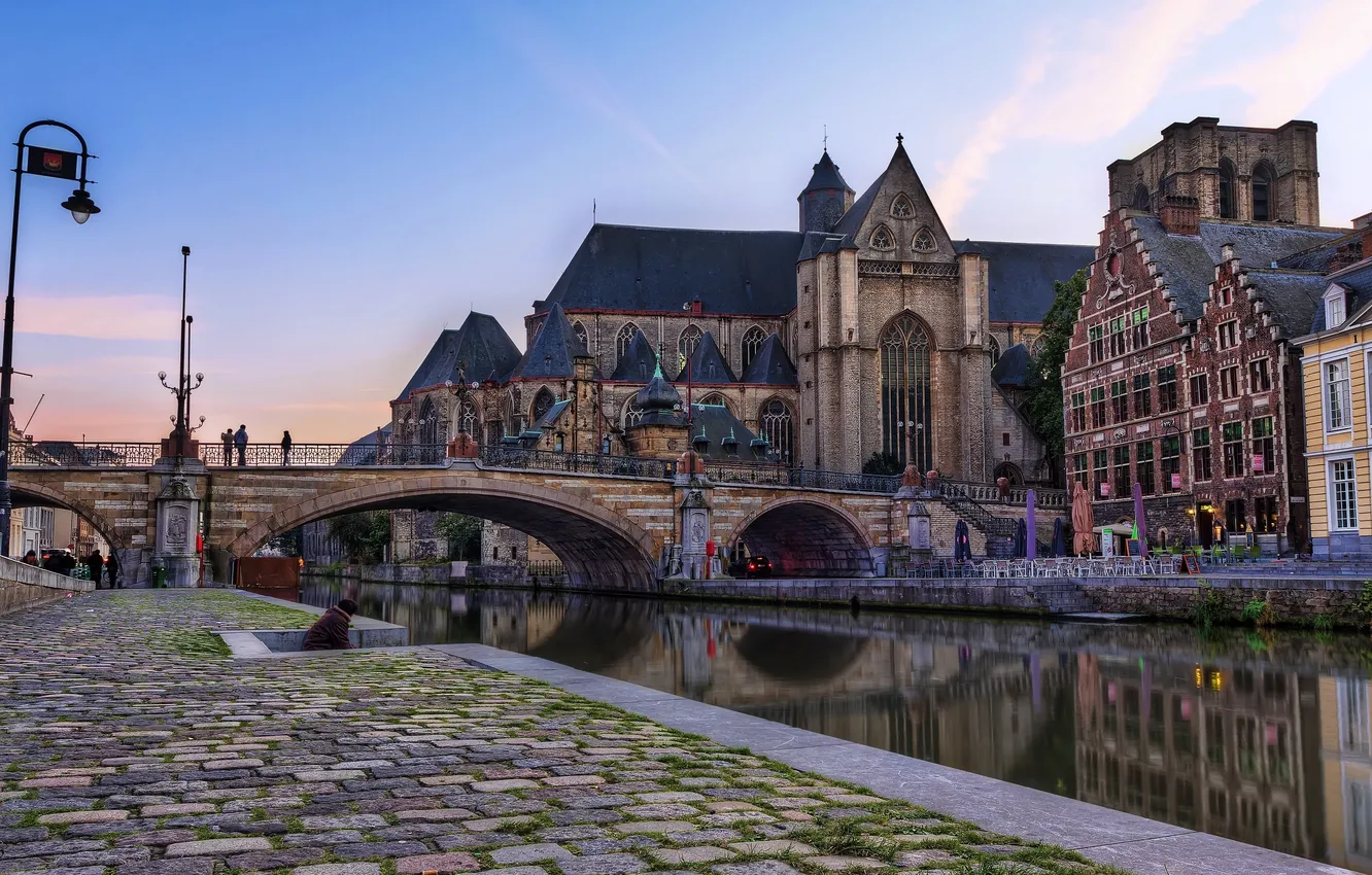 Фото обои мост, канал, Бельгия, Брюссель, строения, город.