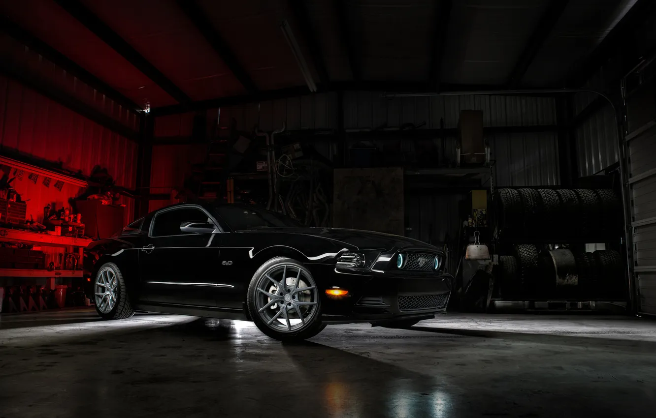 Фото обои свет, тень, mustang, мустанг, ford, black, форд, вид спереди