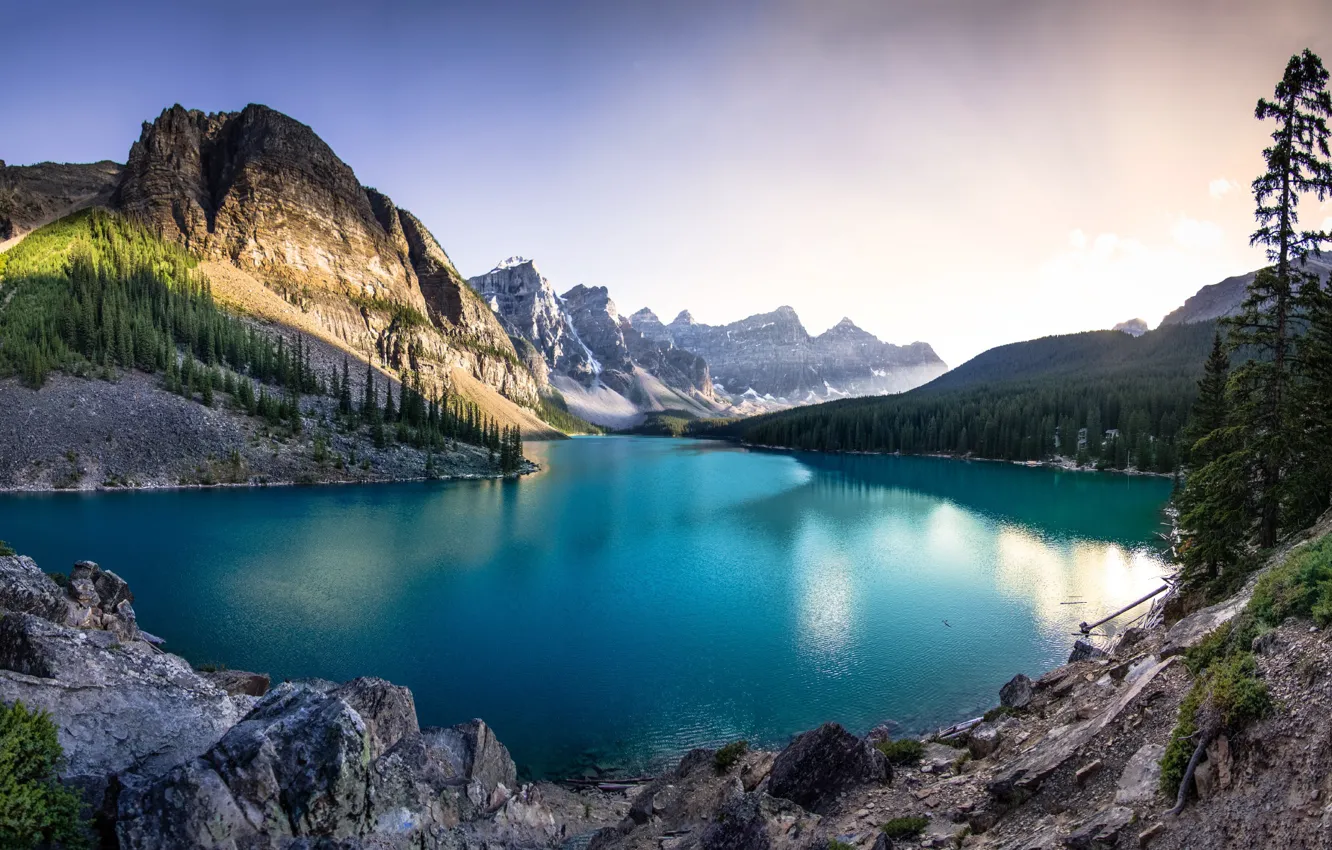 Фото обои Горы, Озеро, Лес, Канада, Национальный парк Морейн Лейк и Банф