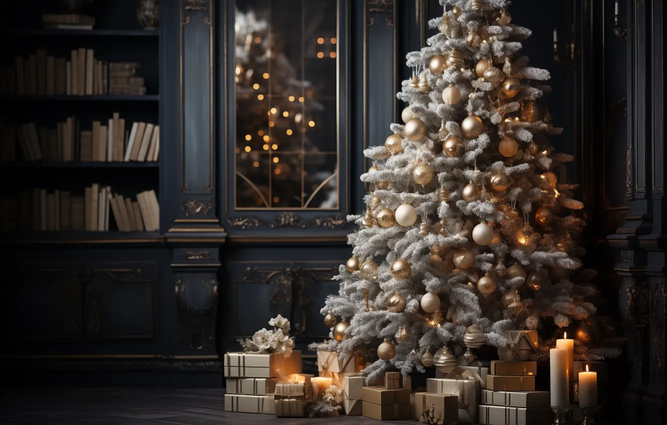Фото обои украшения, комната, елка, интерьер, Рождество, подарки, Новый год, Christmas