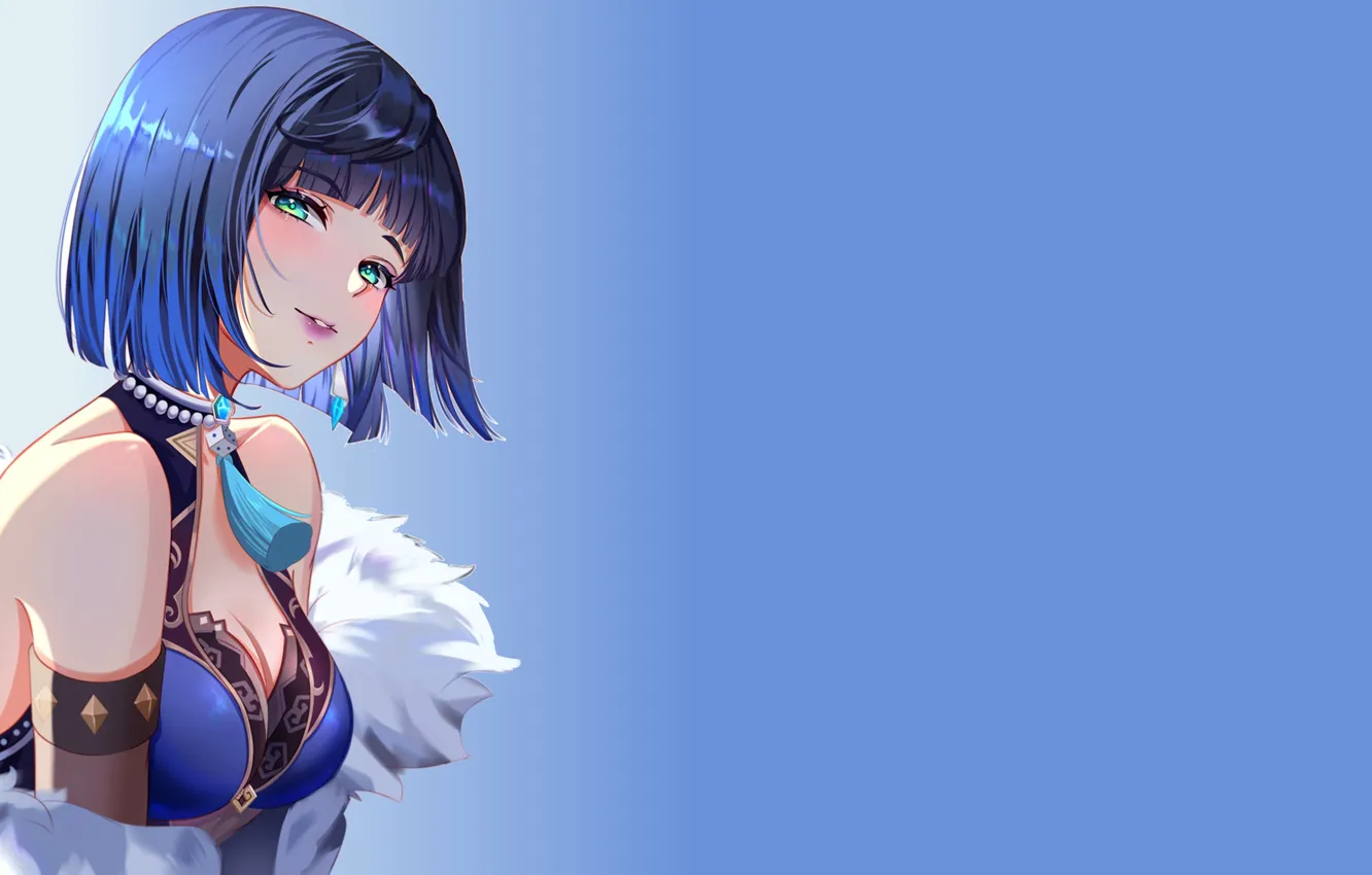 Фото обои girl, hot, sexy, blue, anime, short hair, pretty, babe