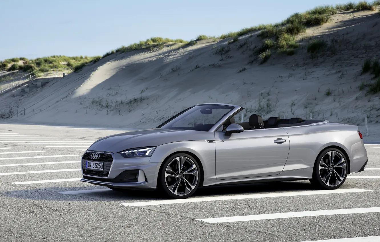 Фото обои серый, Audi, кабриолет, Audi A5, на стоянке, A5, 2019, A5 Cabriolet