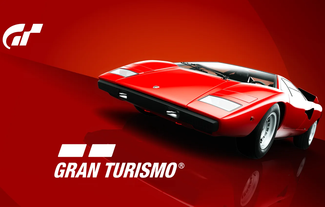 Фото обои Games, Lamborghini Countach, Gran Turismo, LP400, Red background