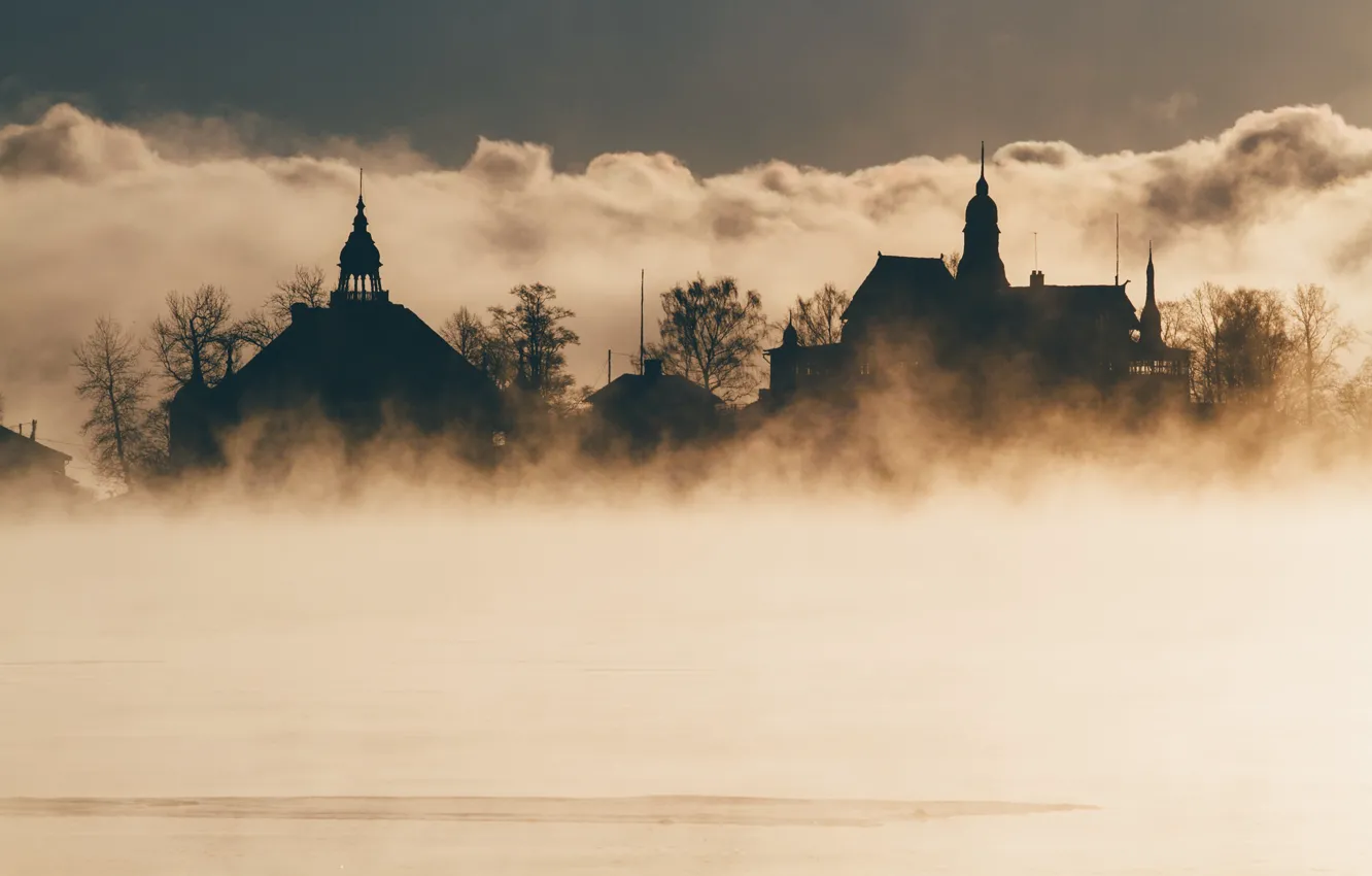 Фото обои ночь, туман, Helsinki