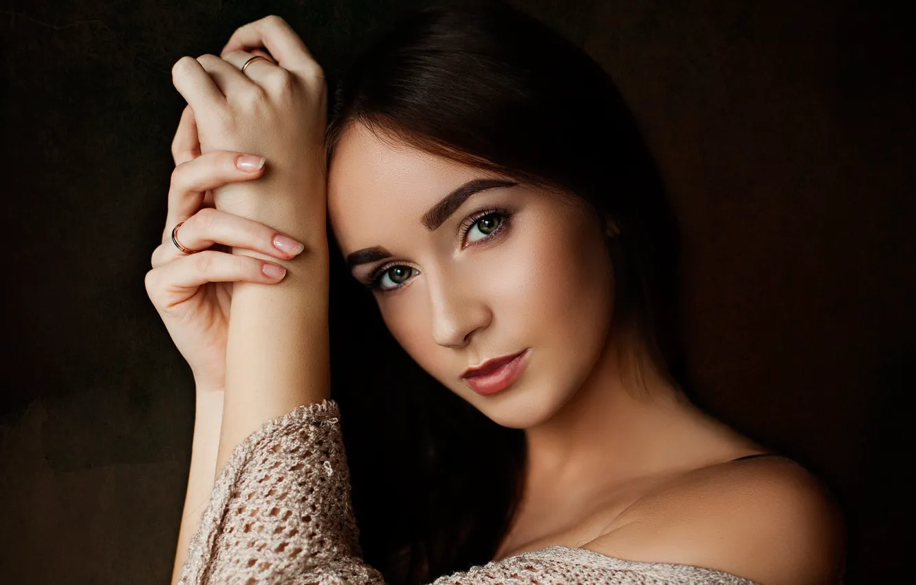 Фото обои взгляд, девушка, фон, портрет, шатенка, красивая