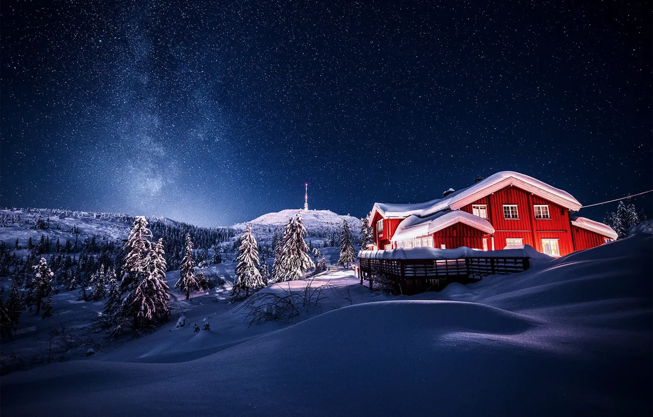 Фото обои зима, небо, снег, деревья, пейзаж, природа, город, дом