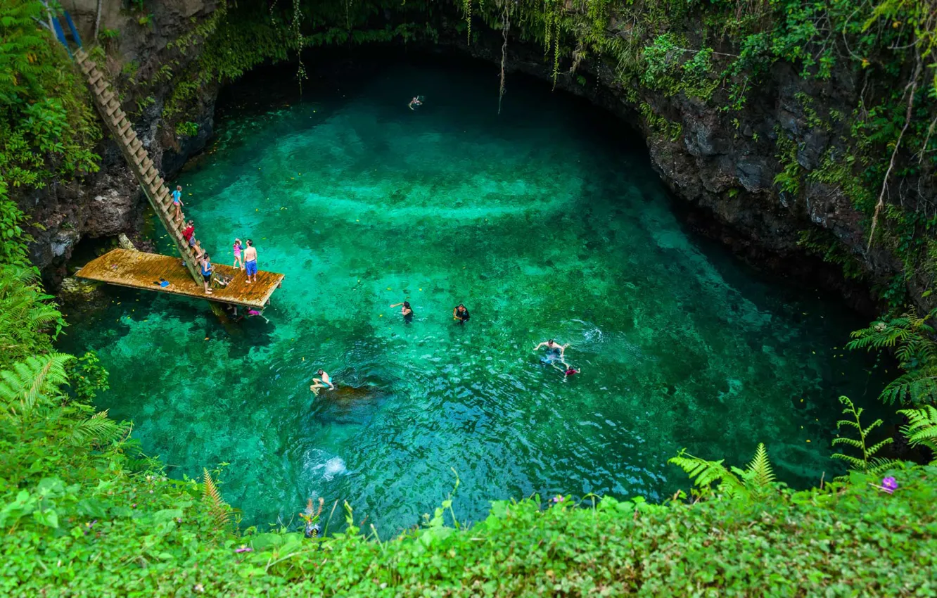 Фото обои пещера, провал, Самоа, остров Уполу