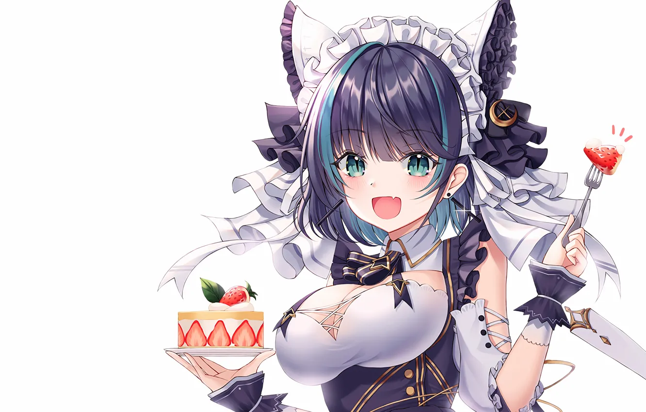Фото обои girl, sexy, cleavage, cake, dress, boobs, anime, beautiful