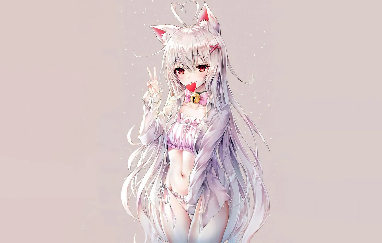 Фото обои girl, sexy, lingerie, pantsu, bra, panties, long hair, animal ears