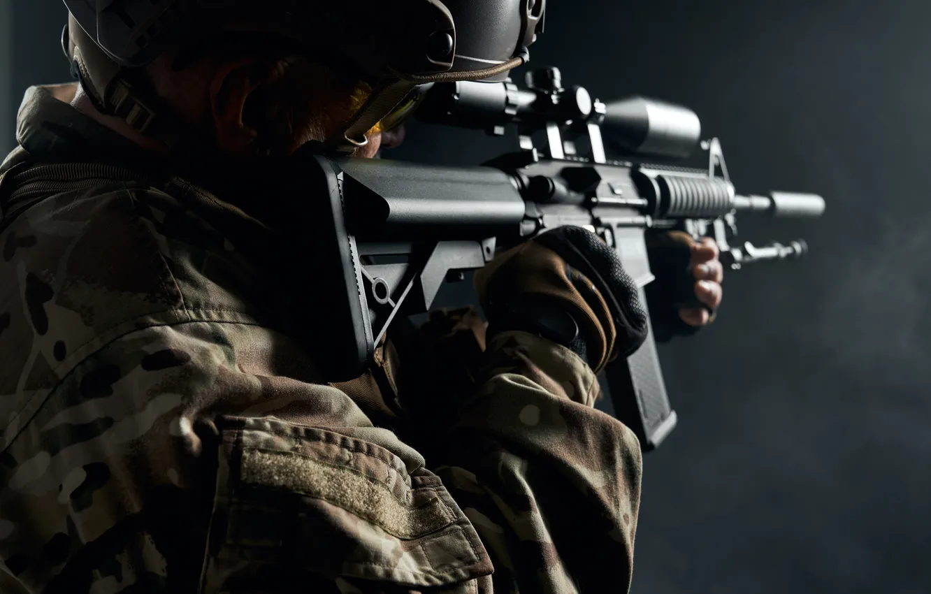 Фото обои military, assault rifle, equipment