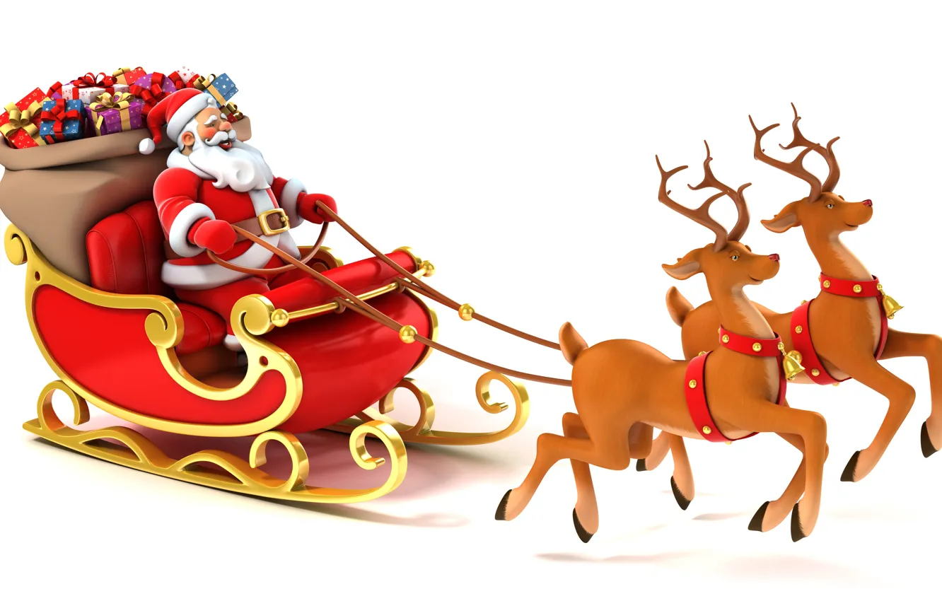 Фото обои подарки, Новый год, new year, олени, merry christmas, gifts, Reindeer, vector art