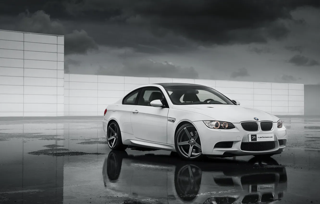 Фото обои тучи, отражение, бмв, bmw m3