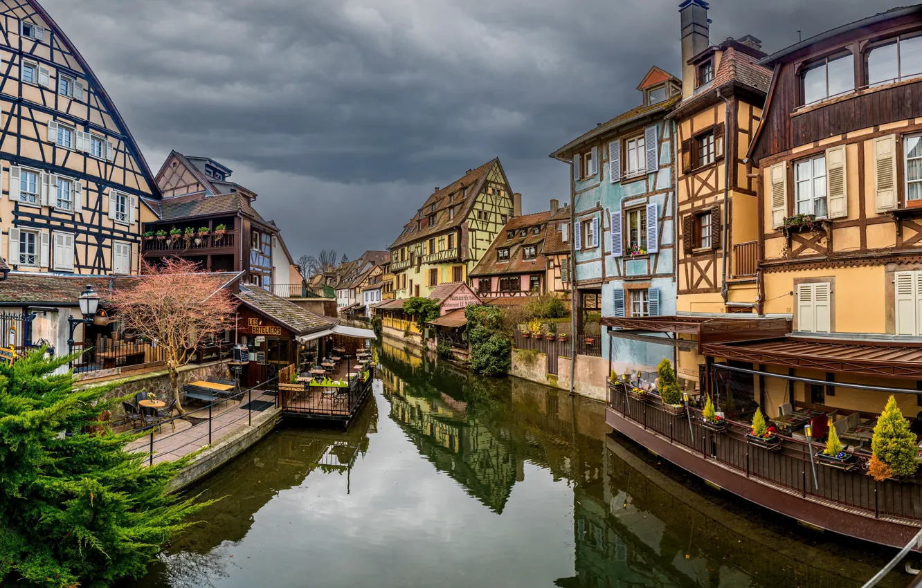 Фото обои обои, Франция, France, водный канал, Colmar, Кольмар