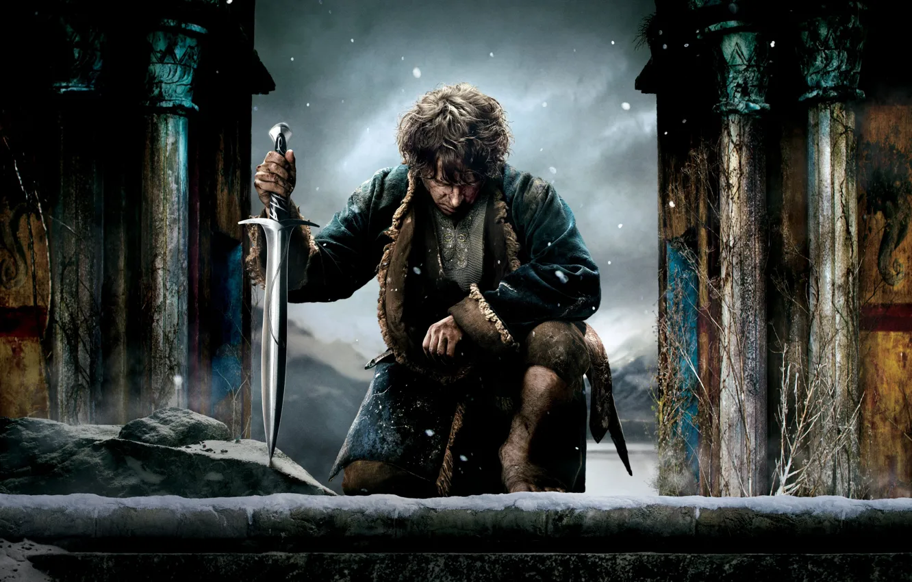 Фото обои меч, фэнтези, хоббит, Martin Freeman, Мартин Фриман, Bilbo Baggins, The Hobbit: The Battle of the …