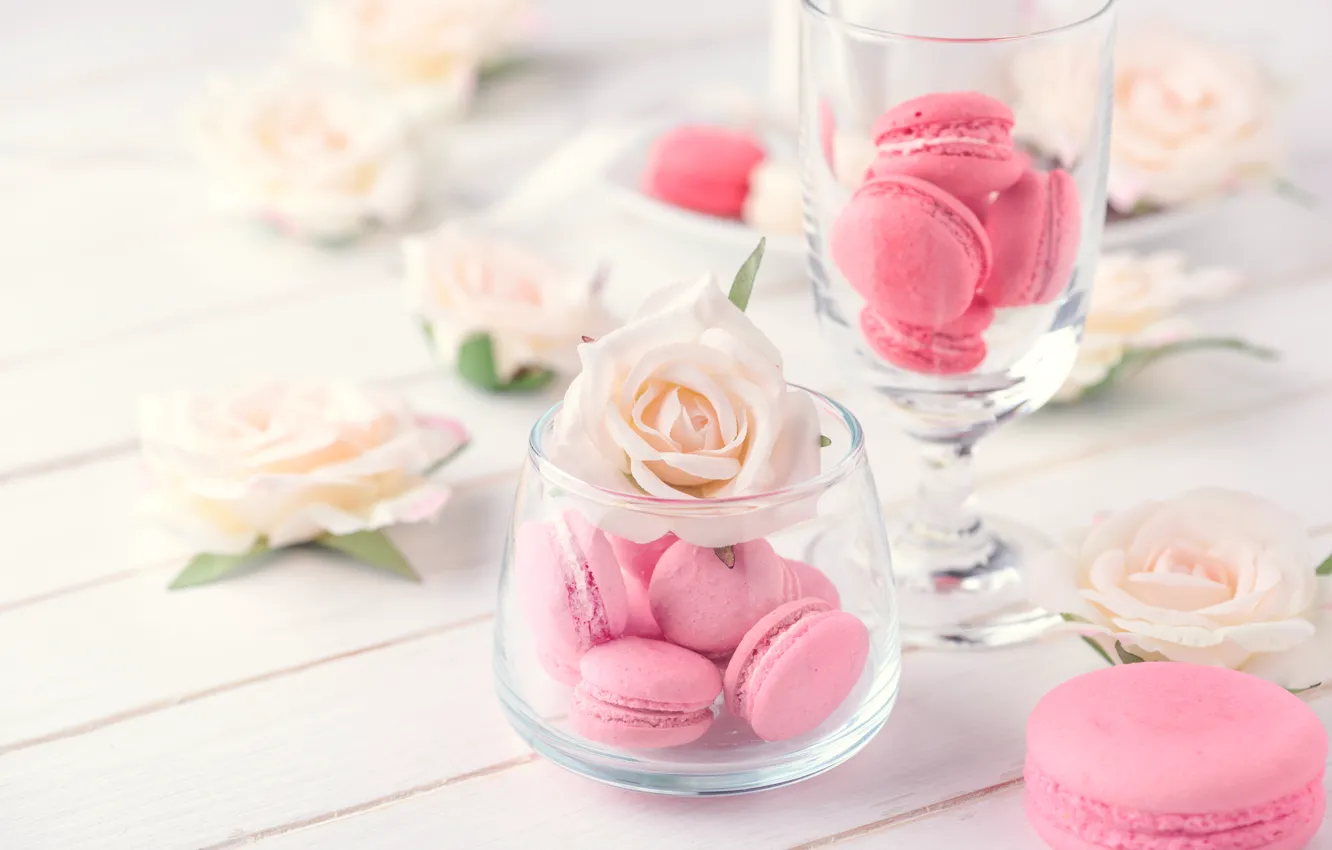 Фото обои цветы, розы, десерт, pink, flowers, пирожные, сладкое, sweet