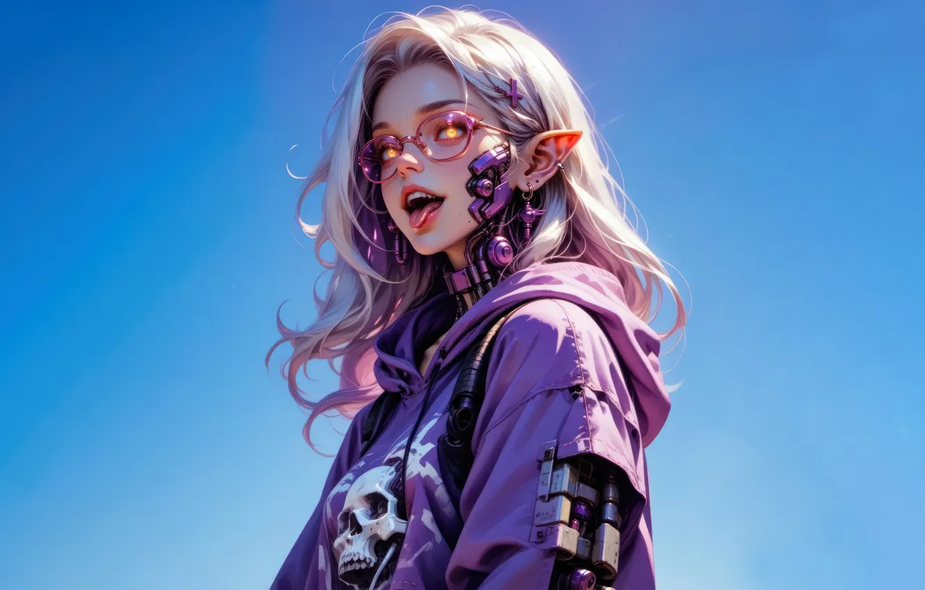 Фото обои anime, elf, anime girl, Cyberpunk, AI Generated
