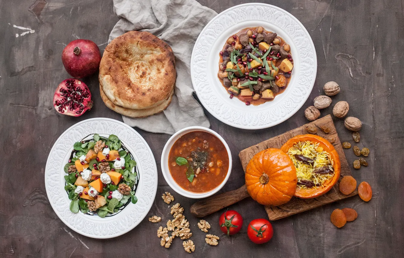 Фото обои еда, суп, салат, ассорти, плов