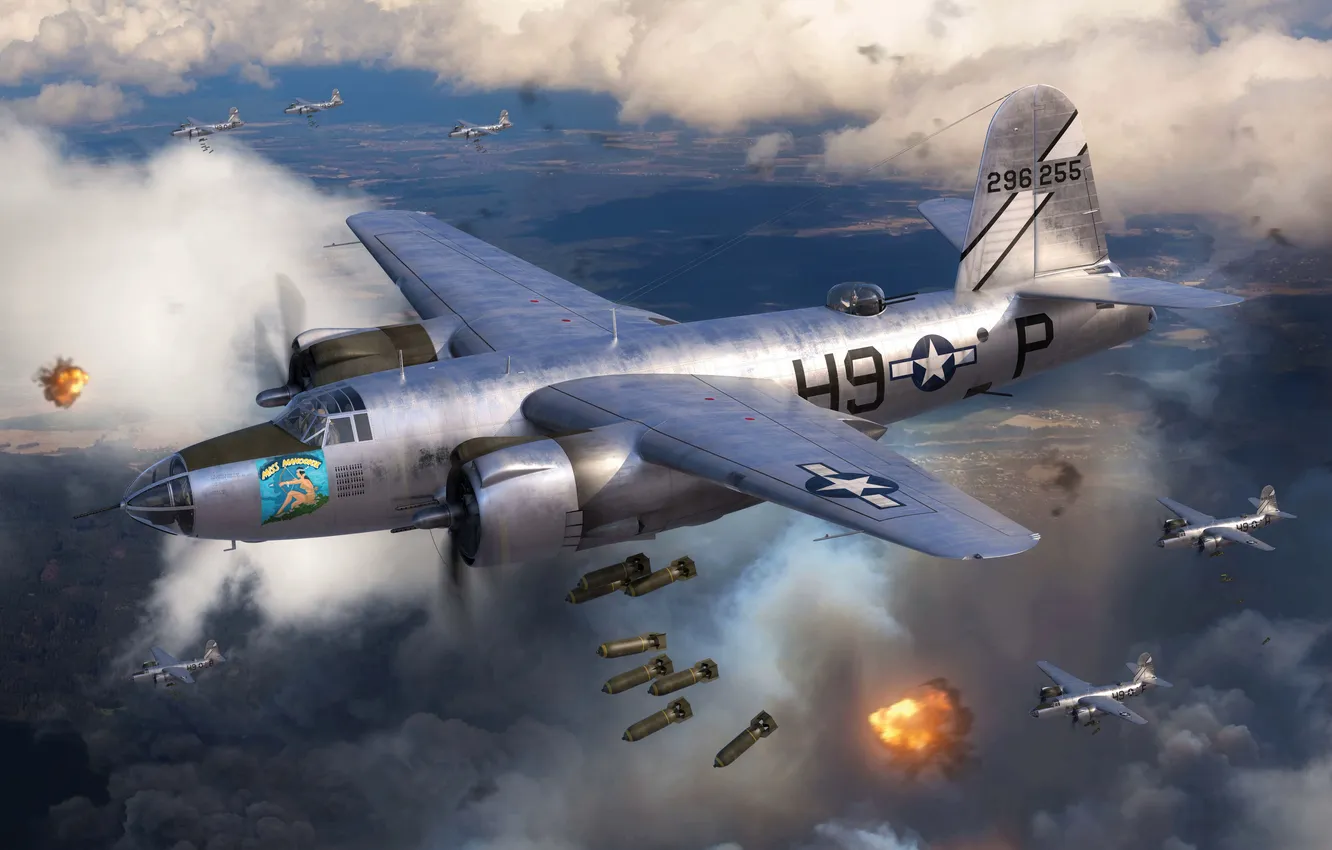Фото обои США, бомбардировщик, средний, Martin B-26 Marauder, US Airforce, Marek Rys, B-26F Marauder US Army Air …