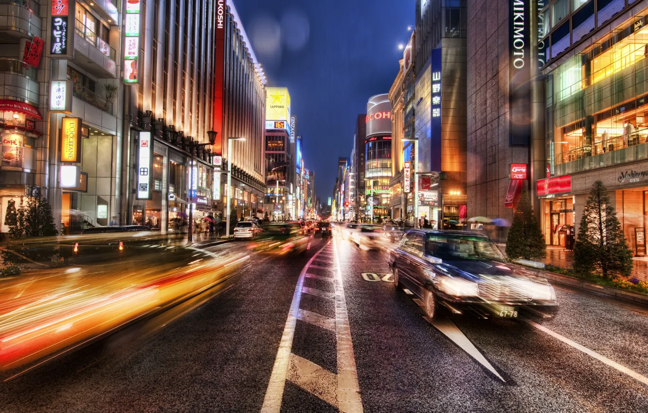 Фото обои дорога, машины, здания, Tokyo, Ginza