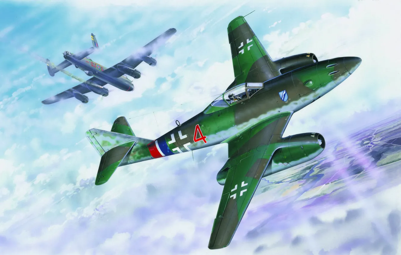 Фото обои war, art, painting, aviation, jet, ww2, Messerschmitt Me 262