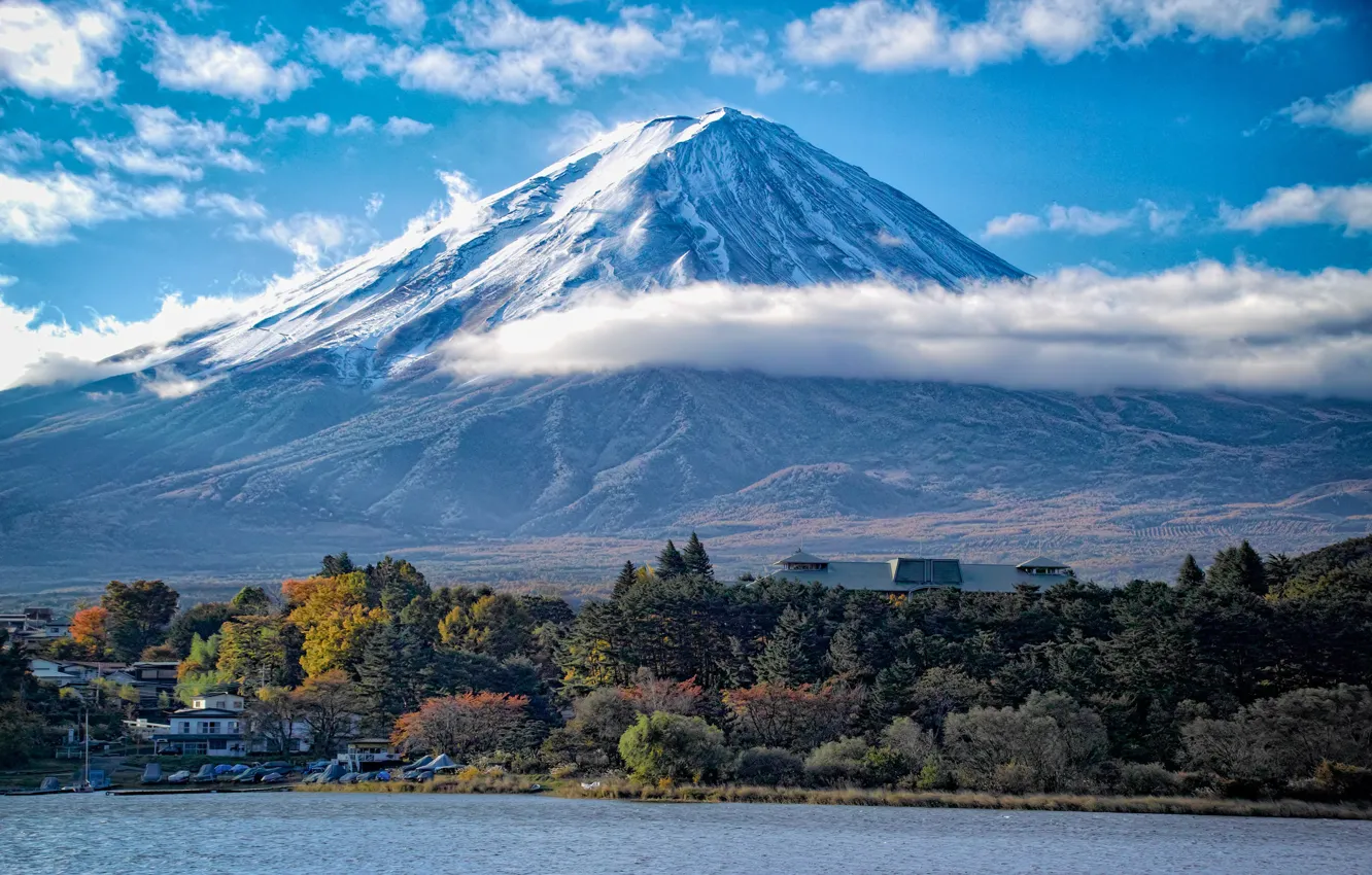 Фото обои небо, облака, пейзаж, горы, вулкан