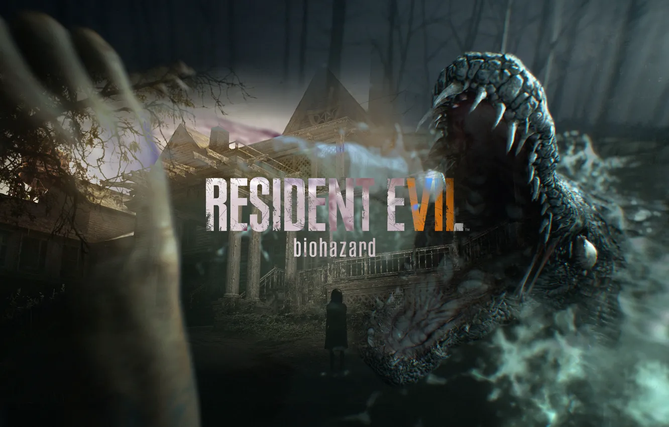 Фото обои zombie, game, monster, Resident Evil, Umbrella, fang, hand, crocodile