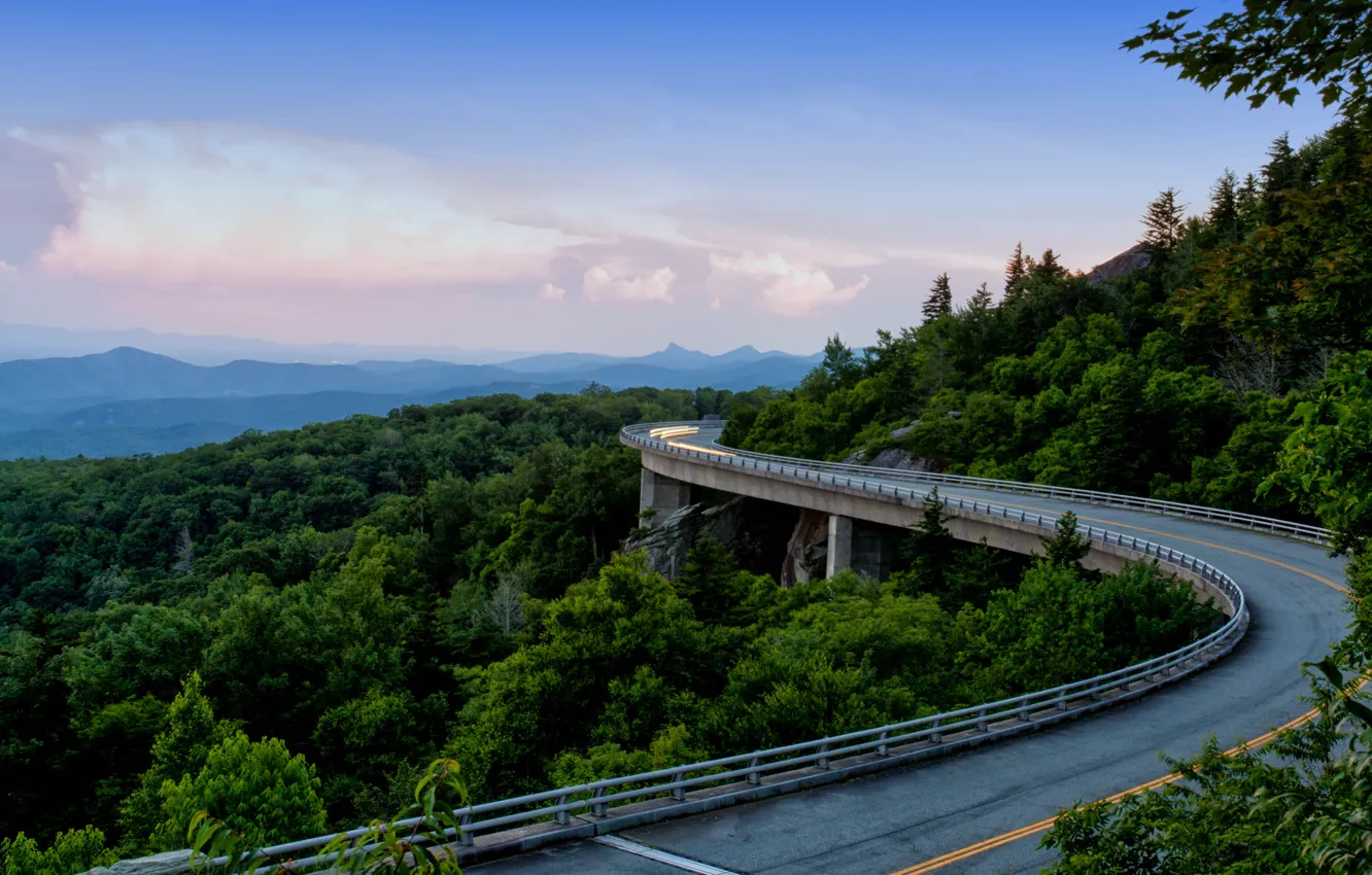 Фото обои дорога, лес, горы, Аппалачи, Appalachian Mountains, Blue Ridge Parkway