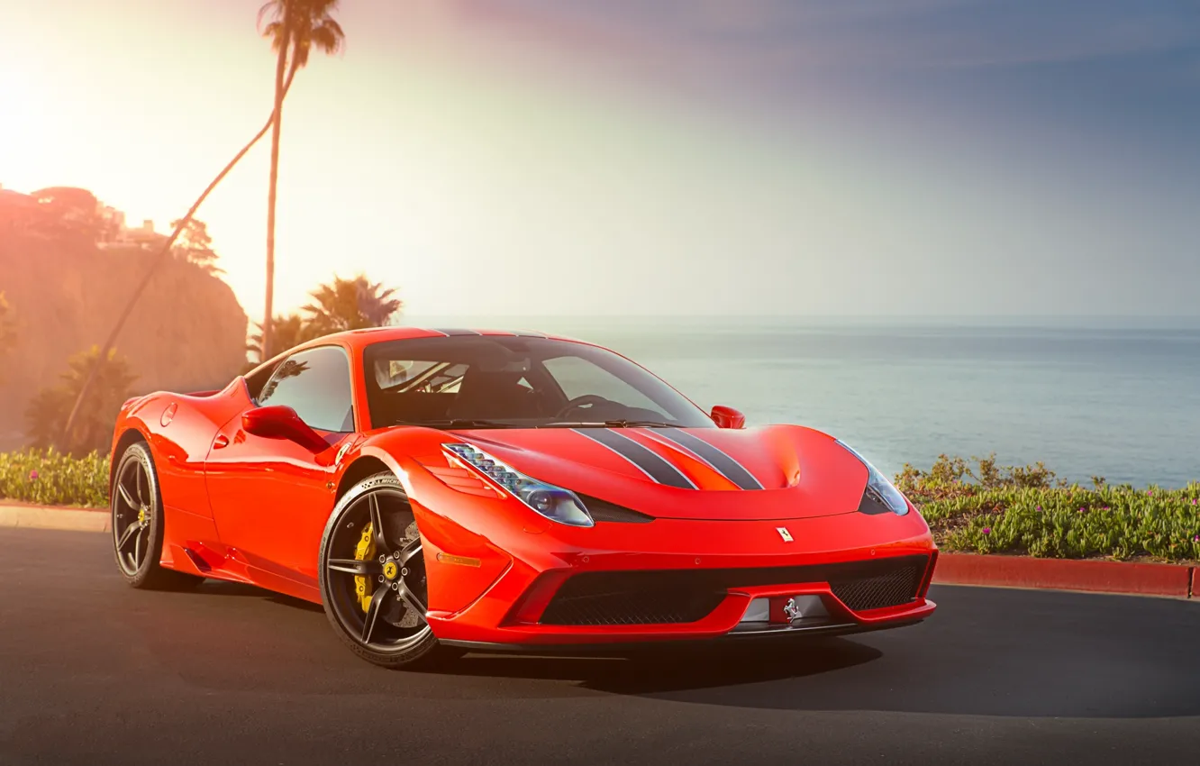 Фото обои небо, красный, отражение, red, ferrari, феррари, 458 speciale