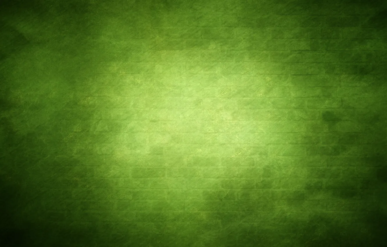 Фото обои зеленый, стена, темные тона, свечение, кирпич, текстура