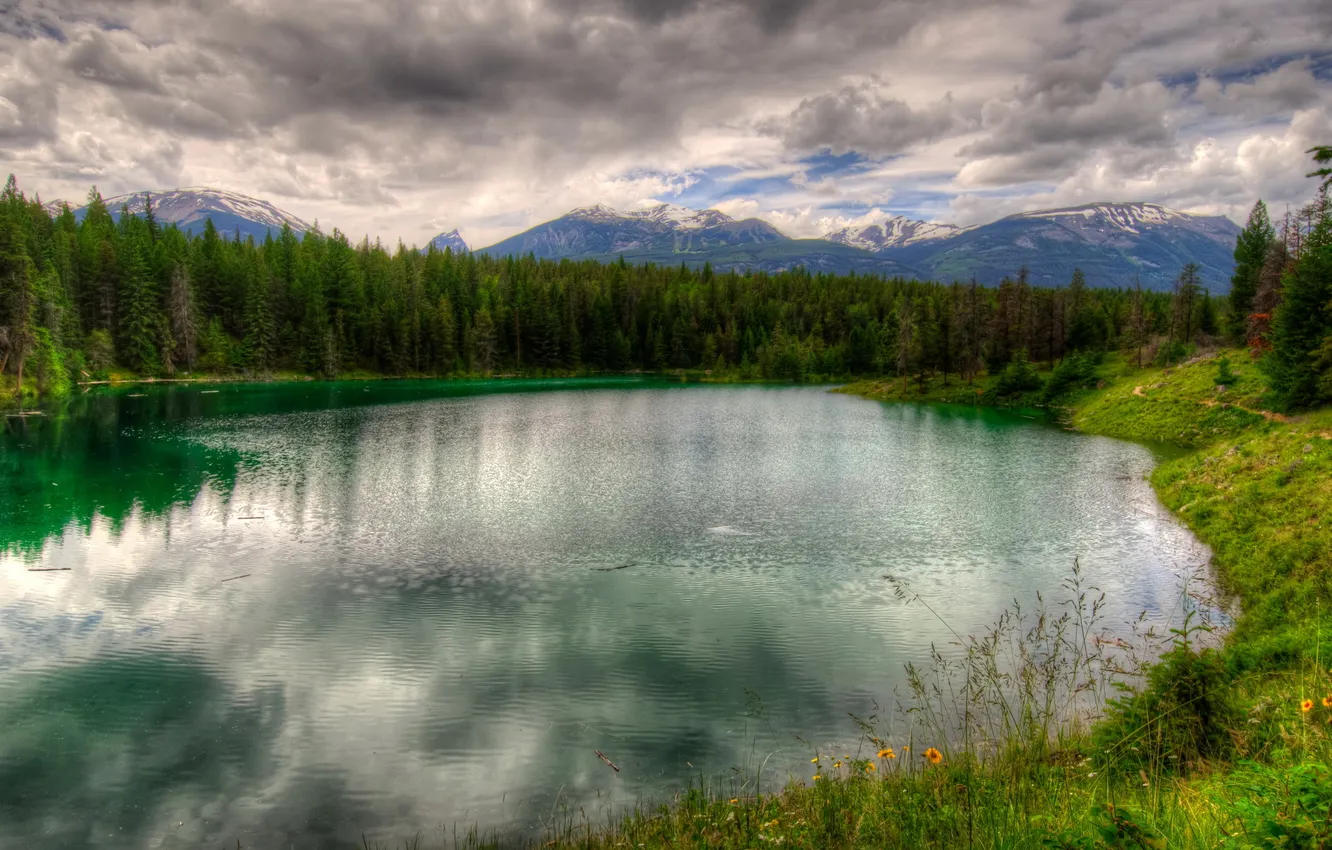 Фото обои лес, пейзаж, природа, озеро, парк, HDR, Канада, Jasper