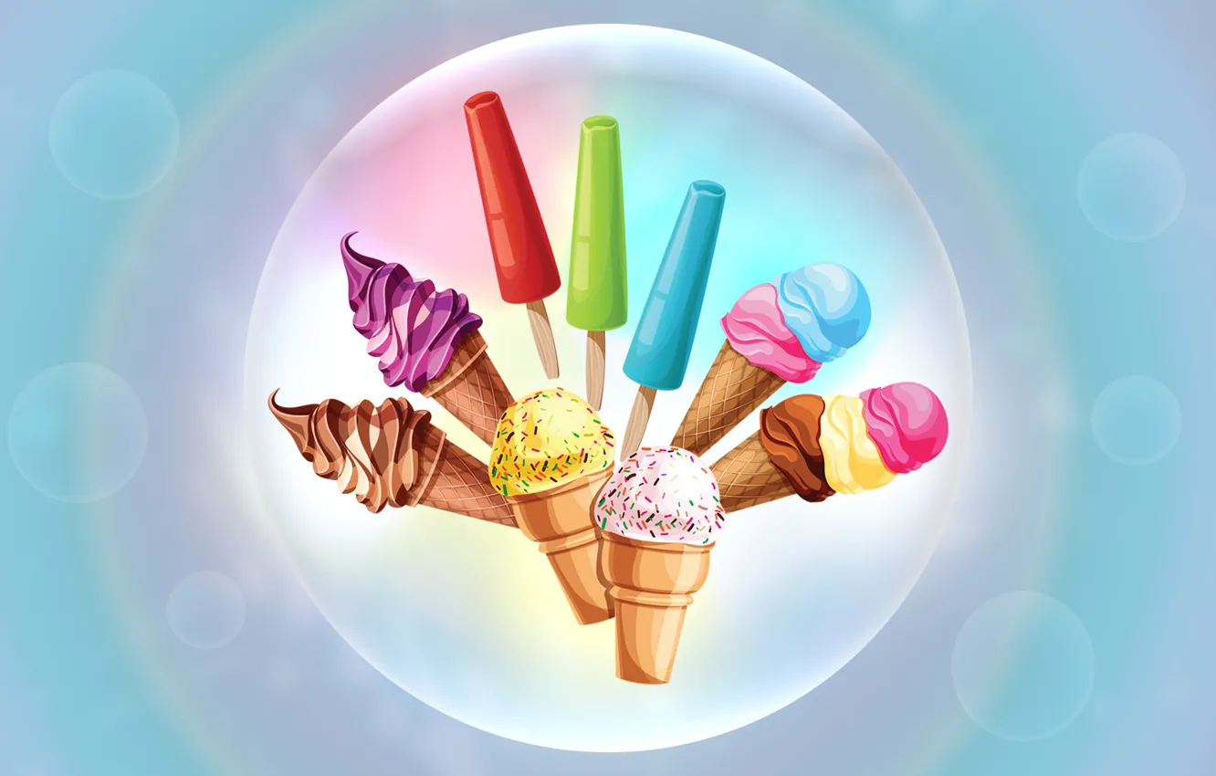 Фото обои пузыри, шоколад, мороженое, сладости, рожок, нежно, крем, вафли