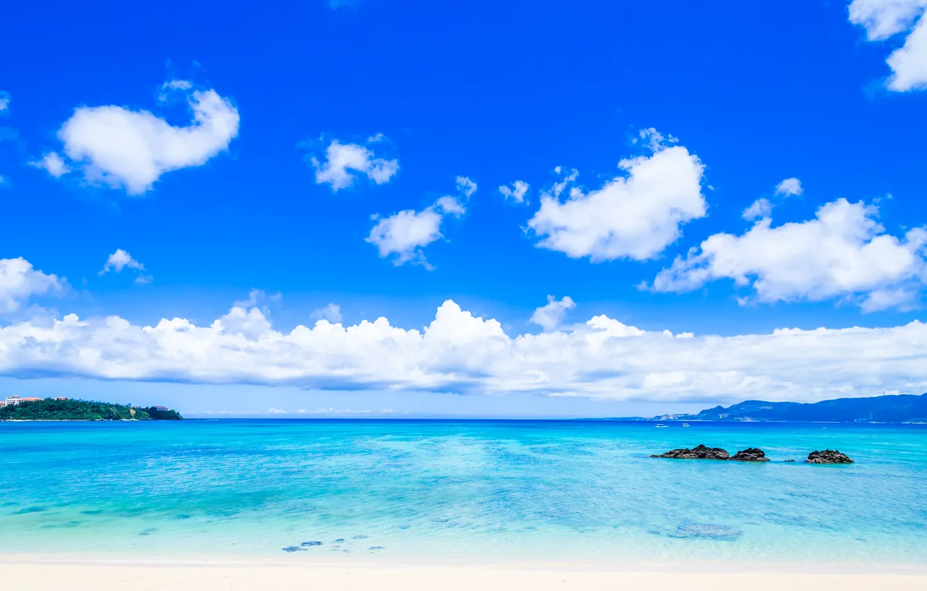 Фото обои море, пляж, облака, Природа, голубое небо