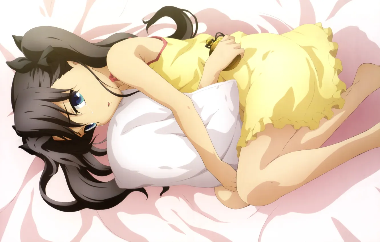 Фото обои девушка, аниме, слезы, арт, лежит, подушка, Fate Zero 2