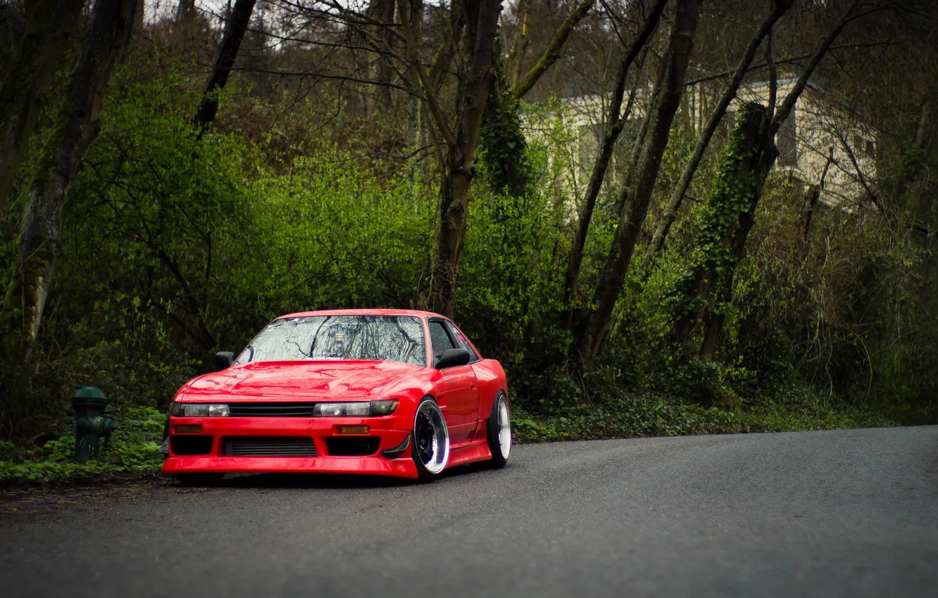 Фото обои red, Silvia, Nissan, ниссан, front, сильвия, S13