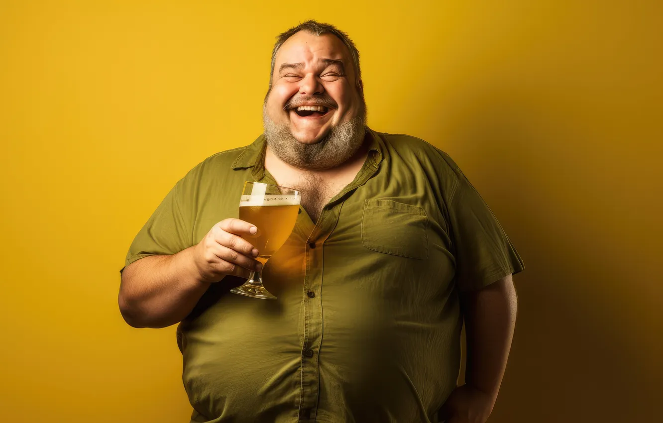 Фото обои happy, beer, shirt, fat, laughs