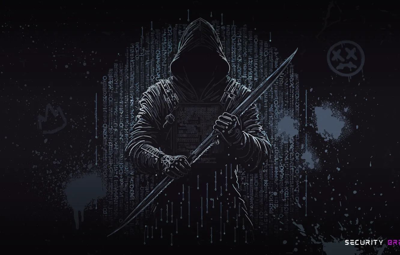 Фото обои weapon, digital art, cyber, simple background, hacking, security, hoods, AI art