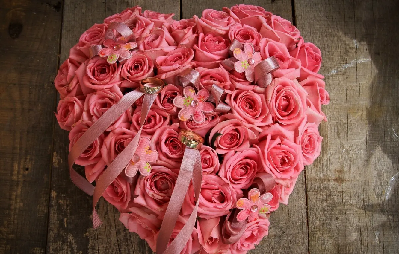 Фото обои цветок, любовь, цветы, сердце, розы, кольца, розовые, бутоны
