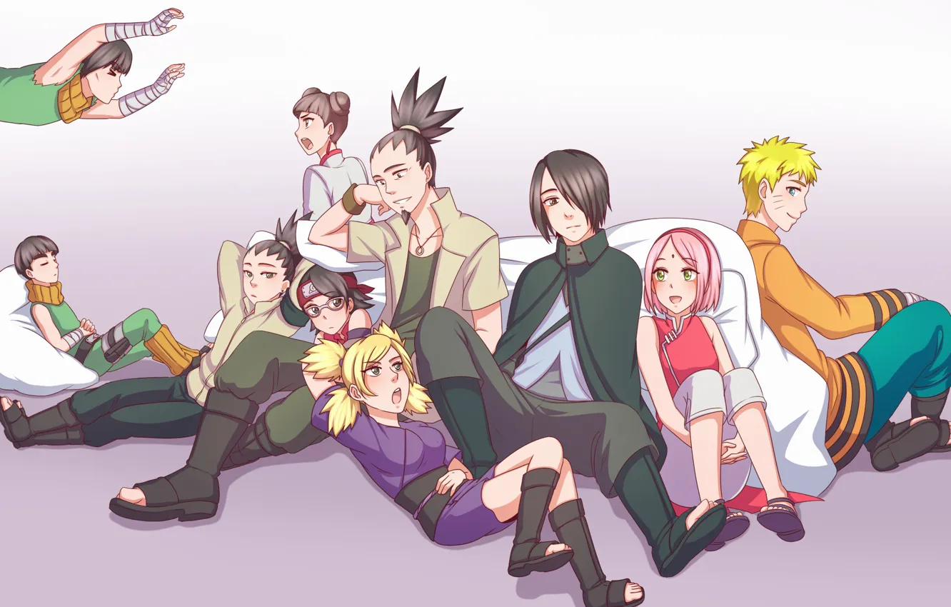 Фото обои Uchiha Sasuke, Haruno Sakura, NARUTO, Uzumaki Naruto, Tenten, Uchiha Sarada, Boruto, Metal Lee