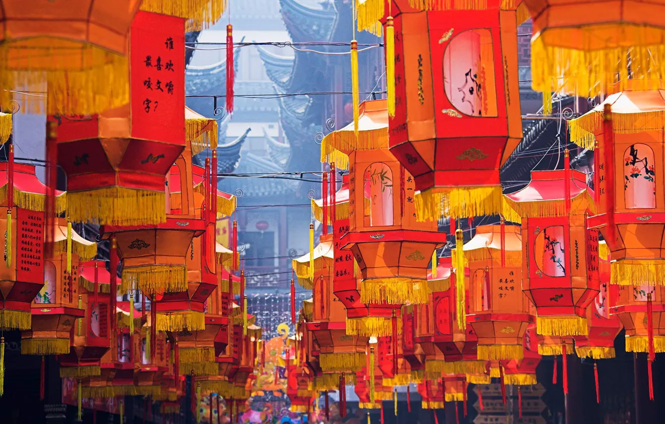 Фото обои улица, Китай, Фестиваль фонариков