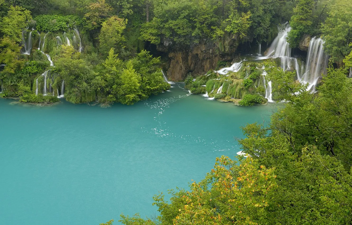 Фото обои вода, деревья, водопады, plitvice lakes