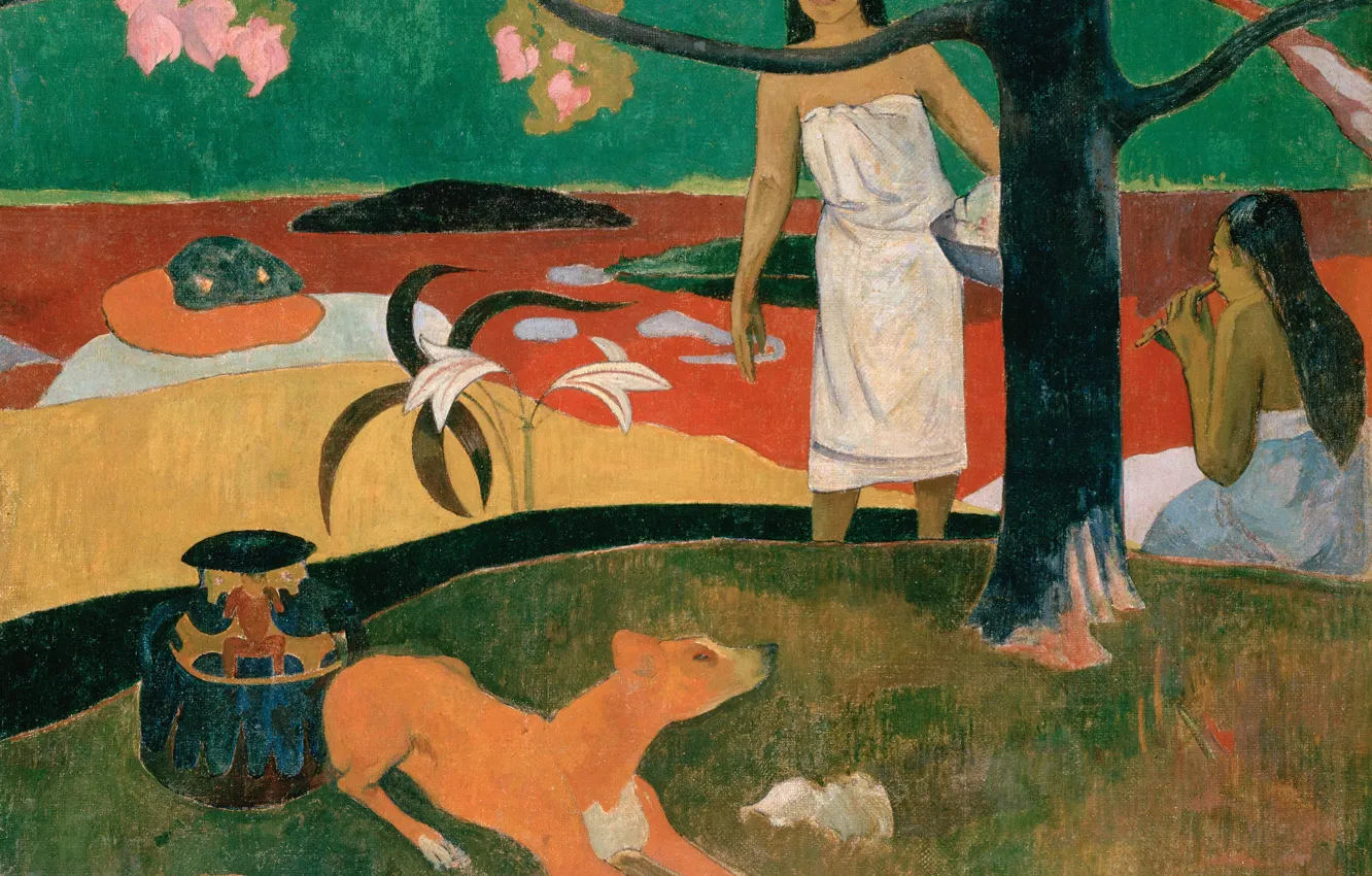 Фото обои картина, жанровая, Поль Гоген, Eugene Henri Paul Gauguin, Таитянские Пасторали