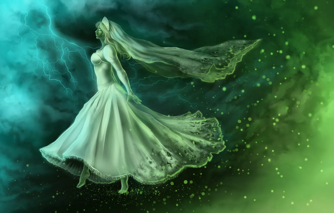 Фото обои девушка, фантастика, арт, призрак, профиль, невеста, белое платье