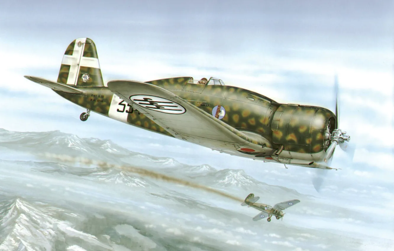 Фото обои war, art, airplane, painting, aviation, ww2, Fiat G.50-II Regia Aeronautica