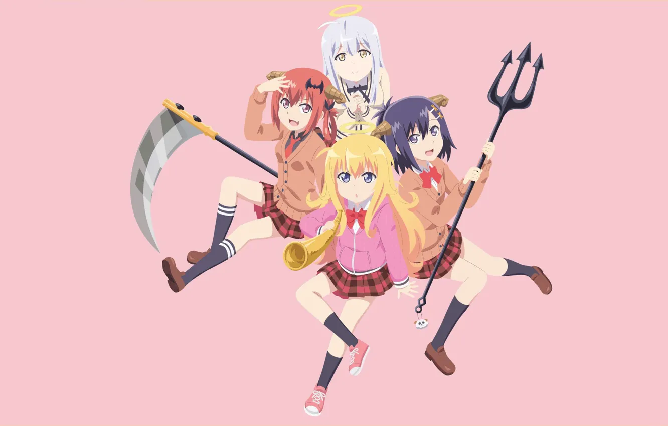 Фото обои devil, anime, angel, tenshi, scythe, sickle, akuma, trident