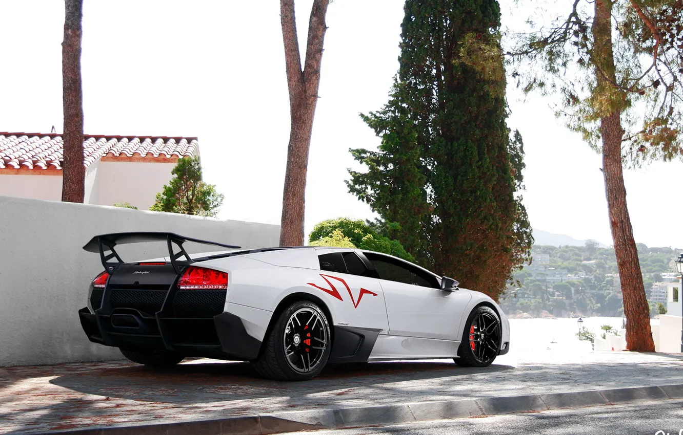 Фото обои белый, тюнинг, Lamborghini, SuperVeloce, LP670–4, Murciélago